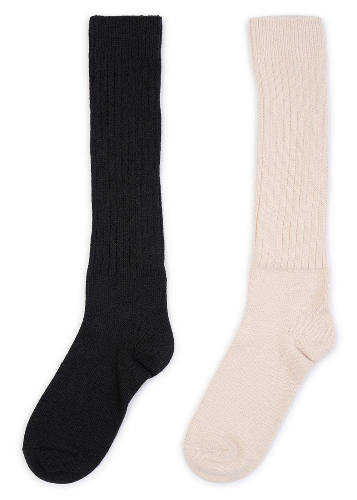 2-Pack Black & Beige Knee High Socks