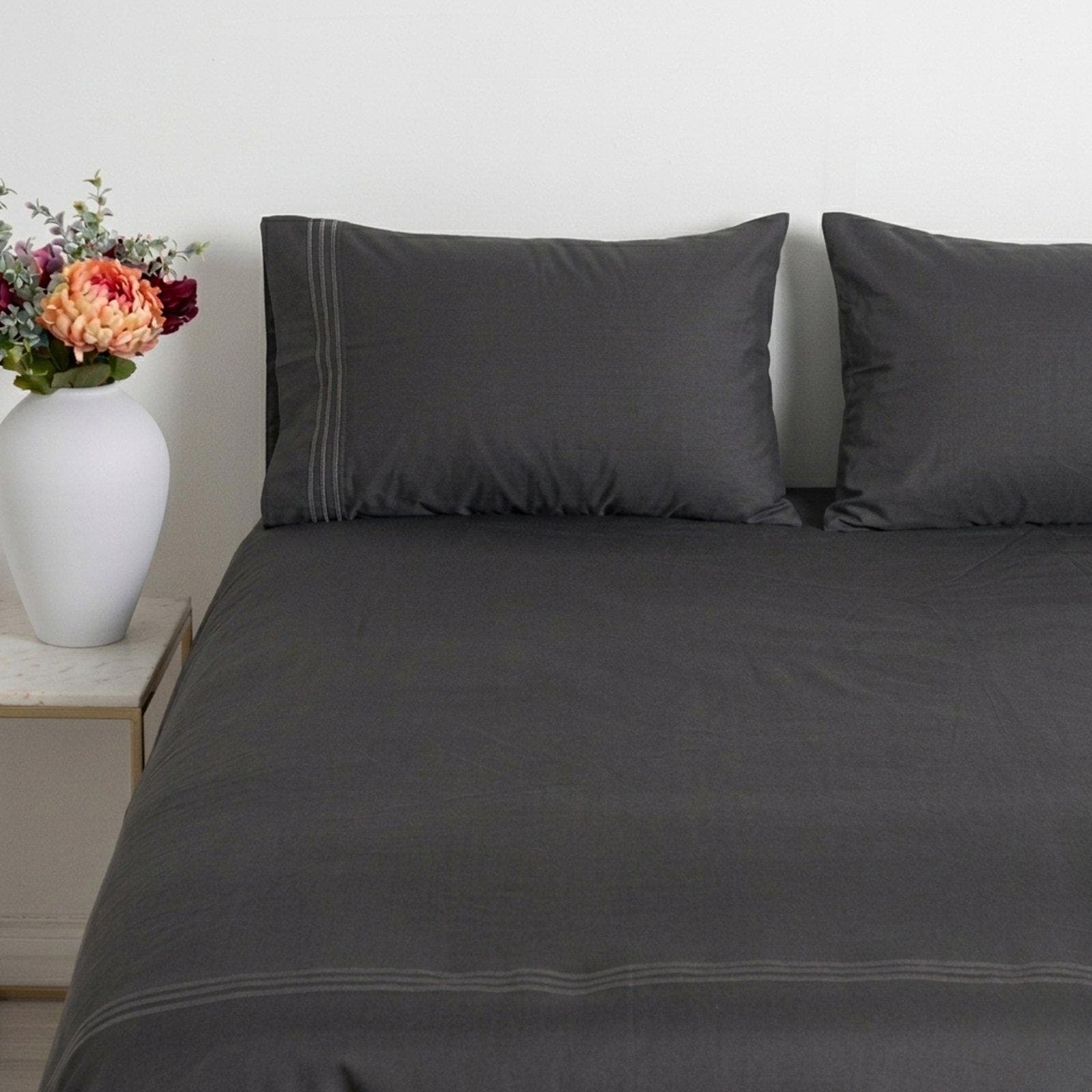 400TC Embroidered Charcoal Pillowcase, view 2