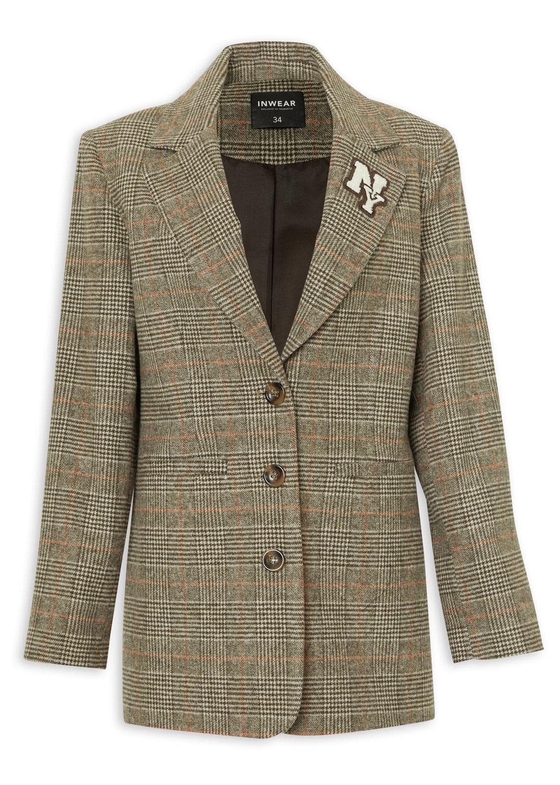 Brown Check Blazer with Badge