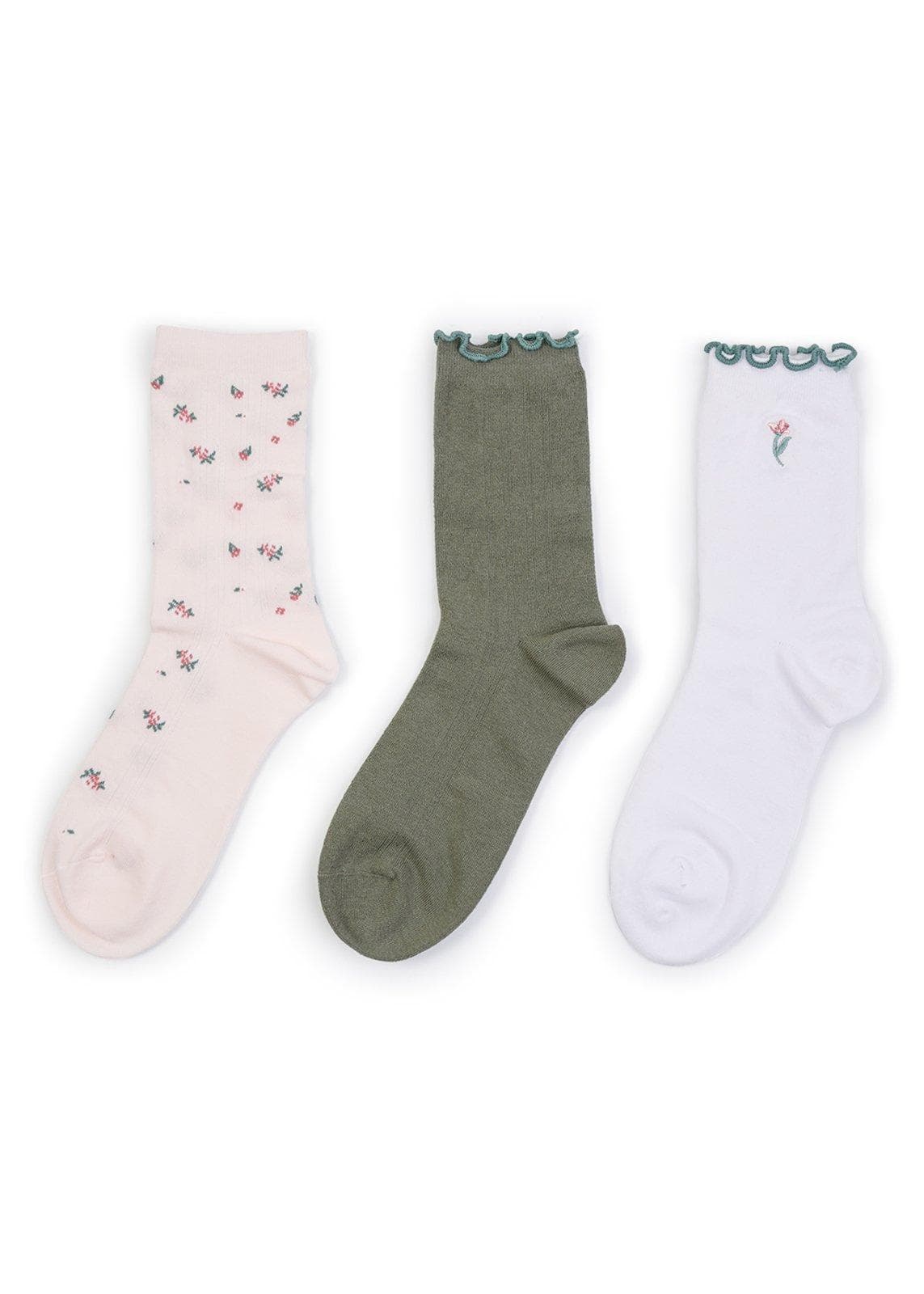3-Pack Green Multi Ditsy Socks