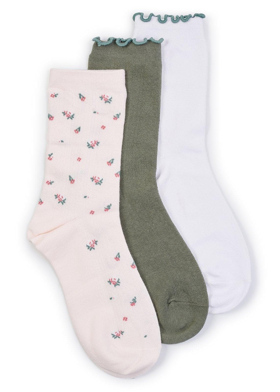 3-Pack Green Multi Ditsy Socks, view 2