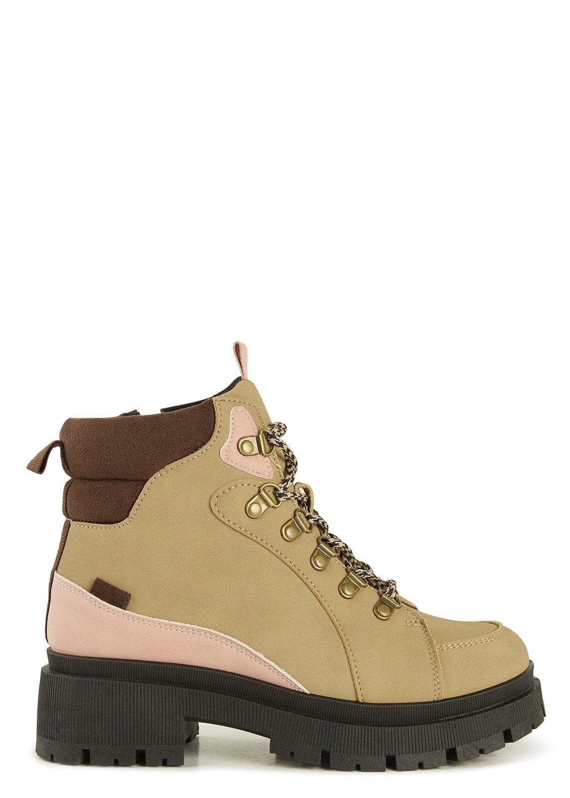 Beige & Pink Hiker Boot