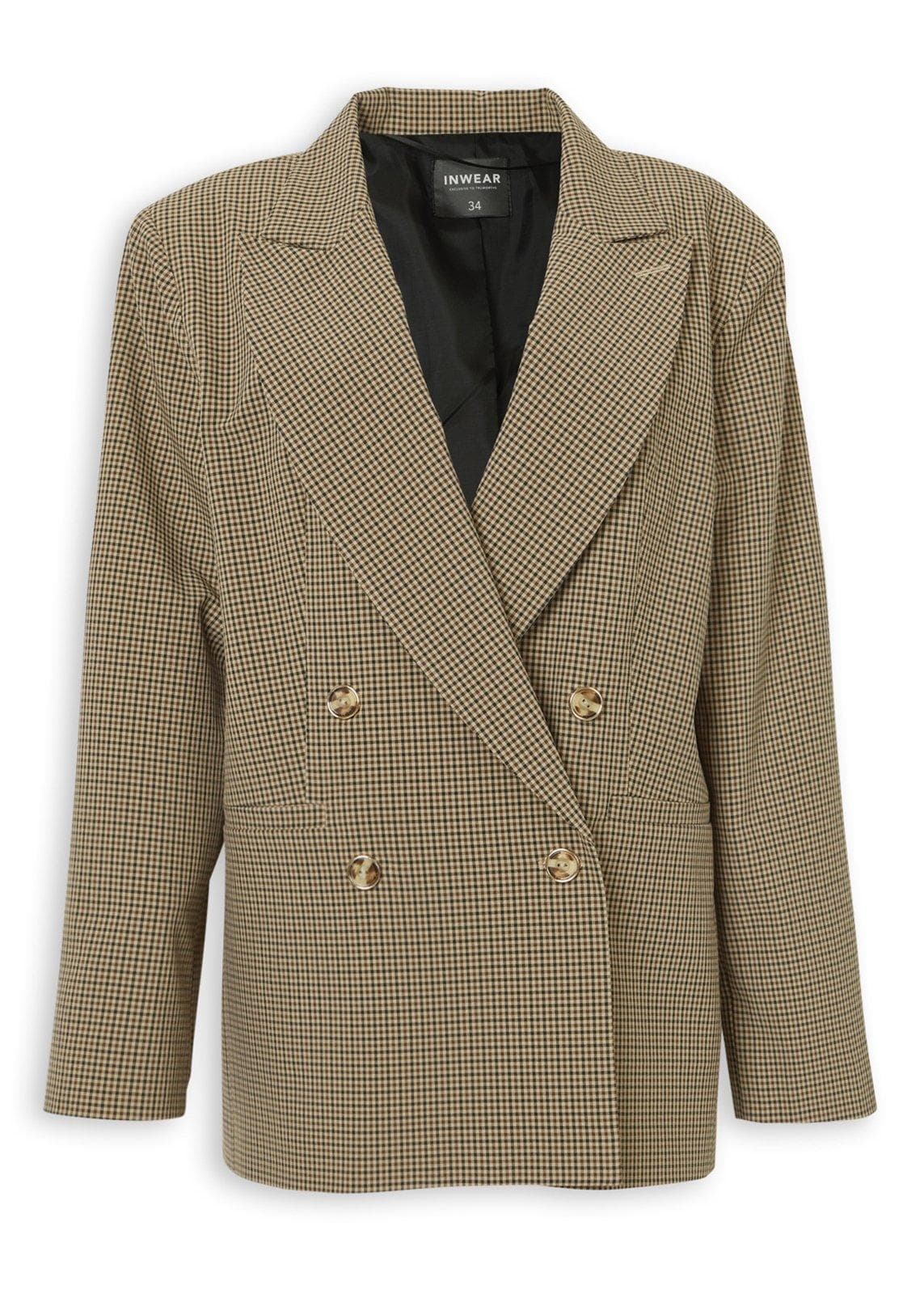 Brown Check Double-Breasted Blazer