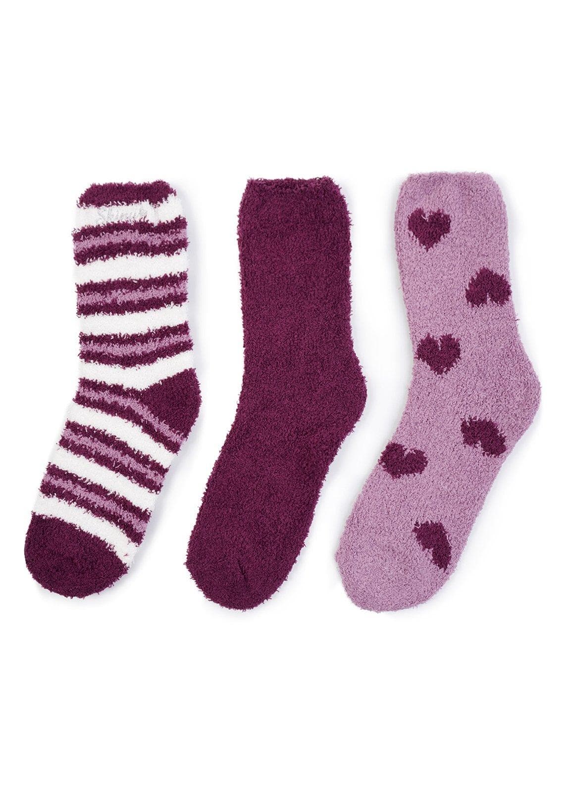 3-Pack Purple Patterned Fluffy Socks