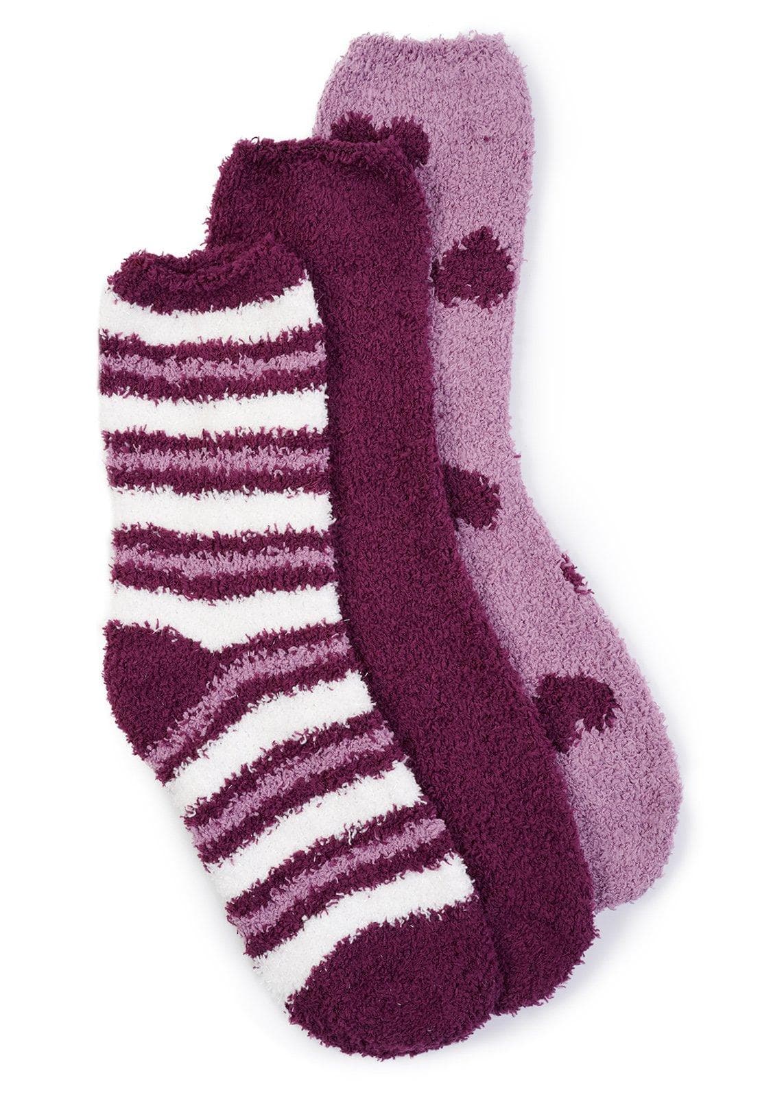 3-Pack Purple Patterned Fluffy Socks, view 2