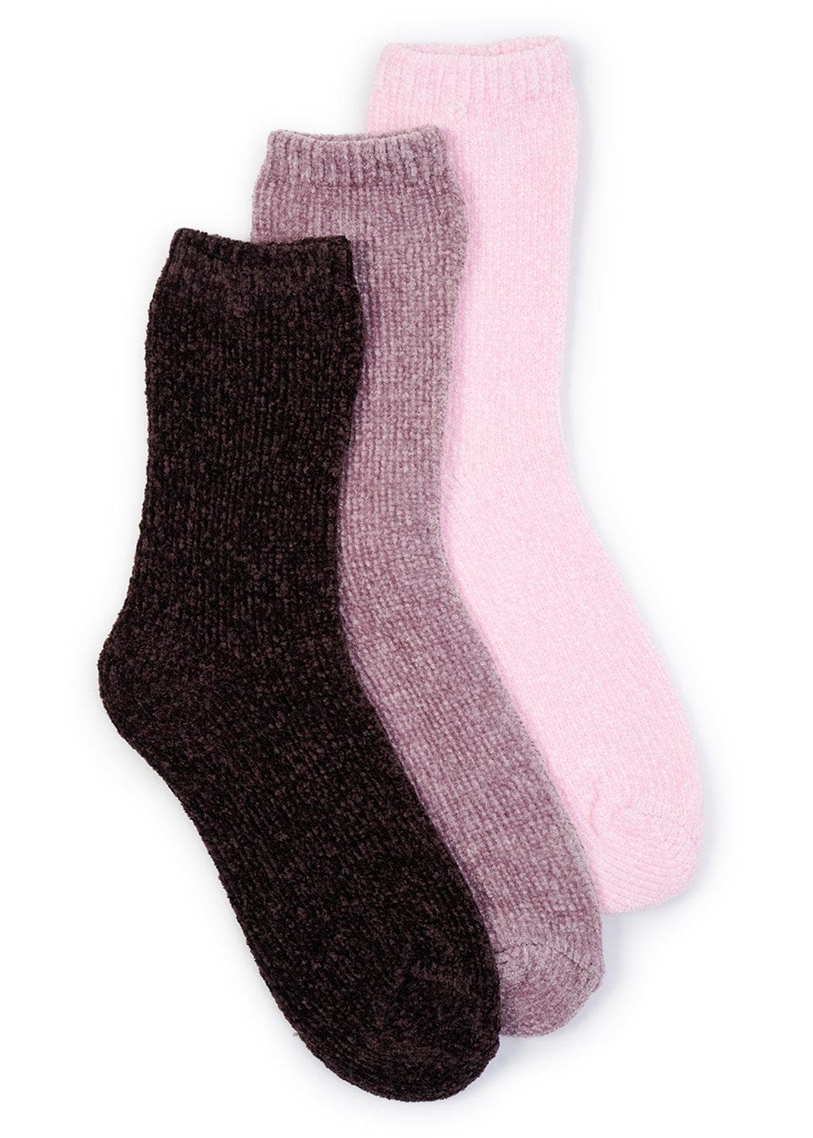 3-Pack Pink Multi Fuzzy Chenille Socks, view 2