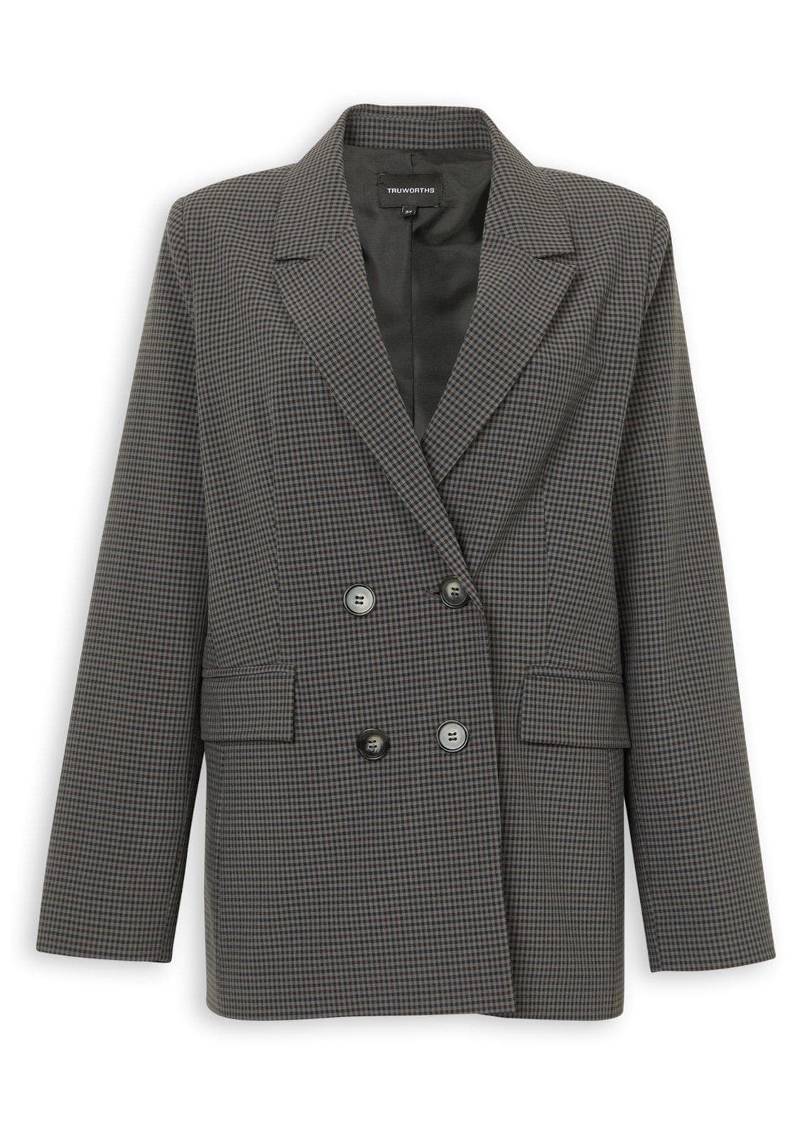 Grey Check Double-Breasted Blazer