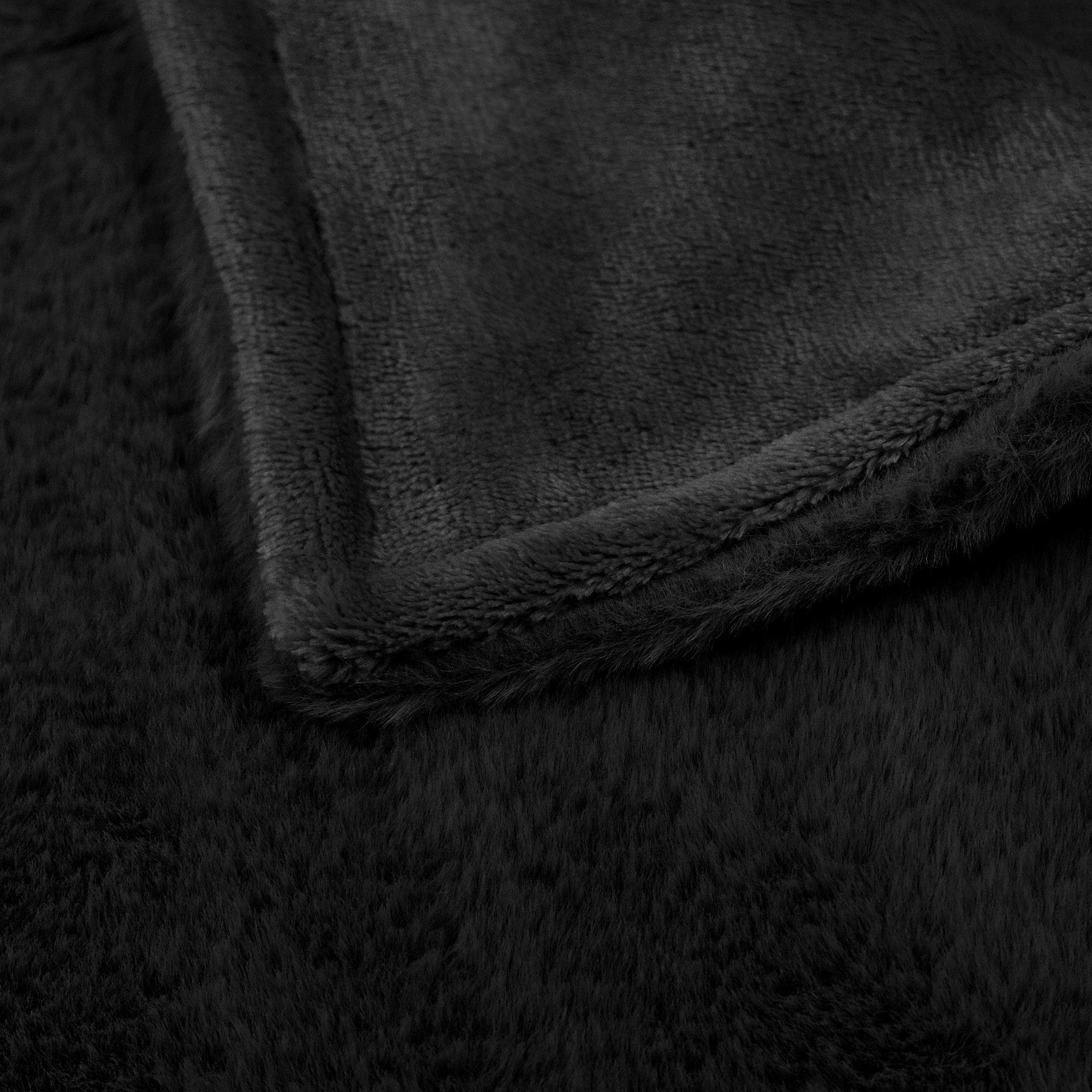 Black Faux Fur Throw, view 2