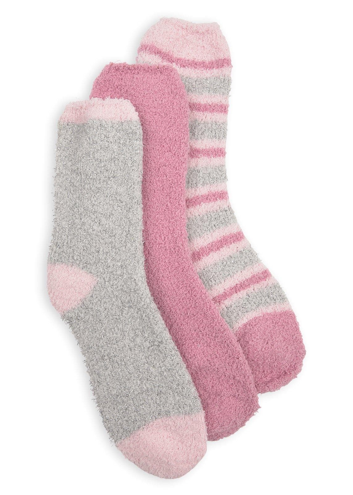 3-Pack Pink & Grey Bedsocks, view 2