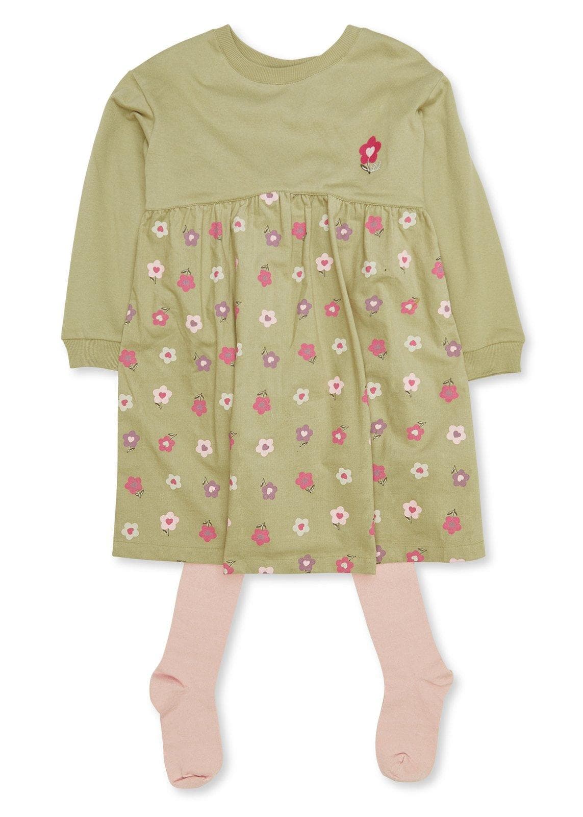 Kid Girls Green Dress and Leggings Set