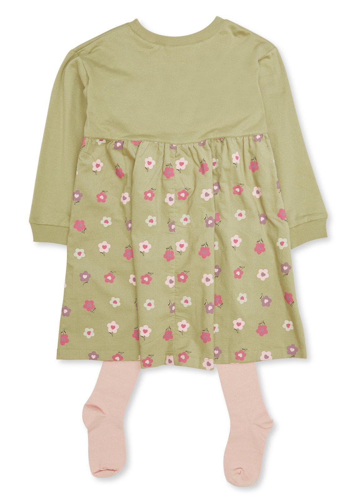 Kid Girls Green Dress and Leggings Set, view 2