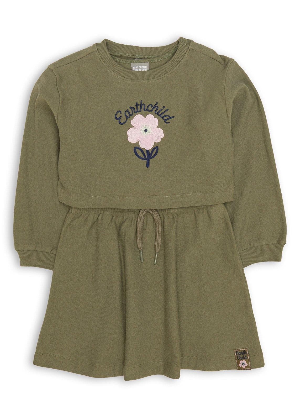 Kid Girls Green Dress and Sweatshirt Set