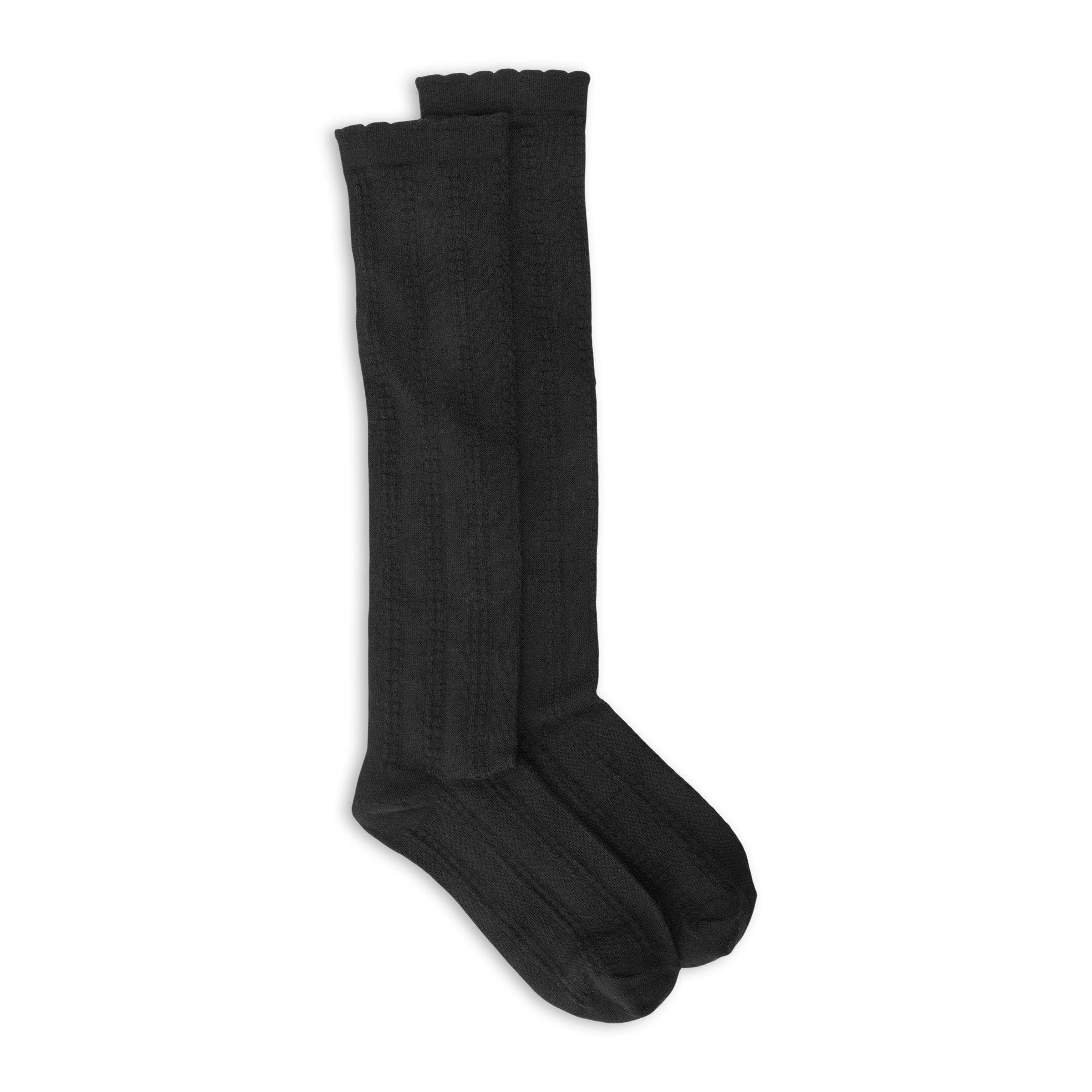 Black Knee-High Cable Knit Socks, view 2