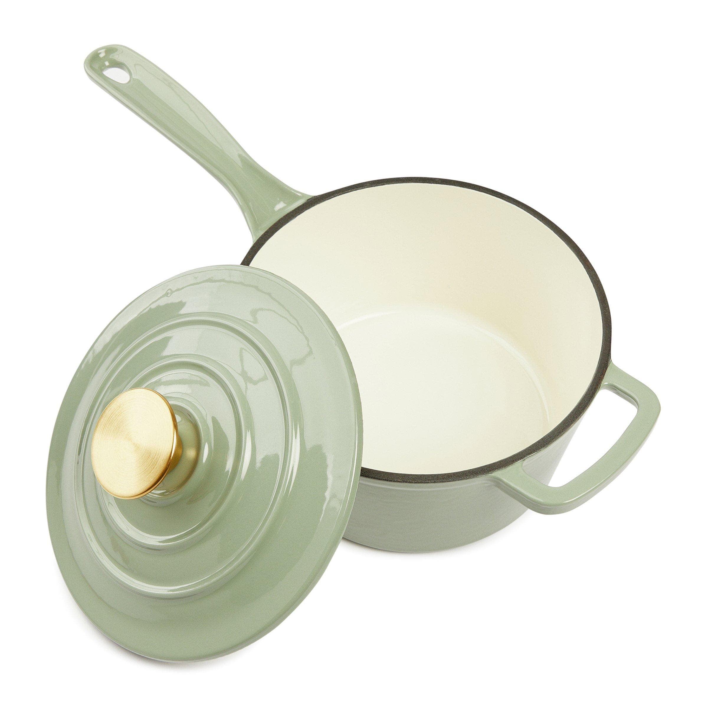 Sage Green Cast Iron Saucepan 19cm, view 2