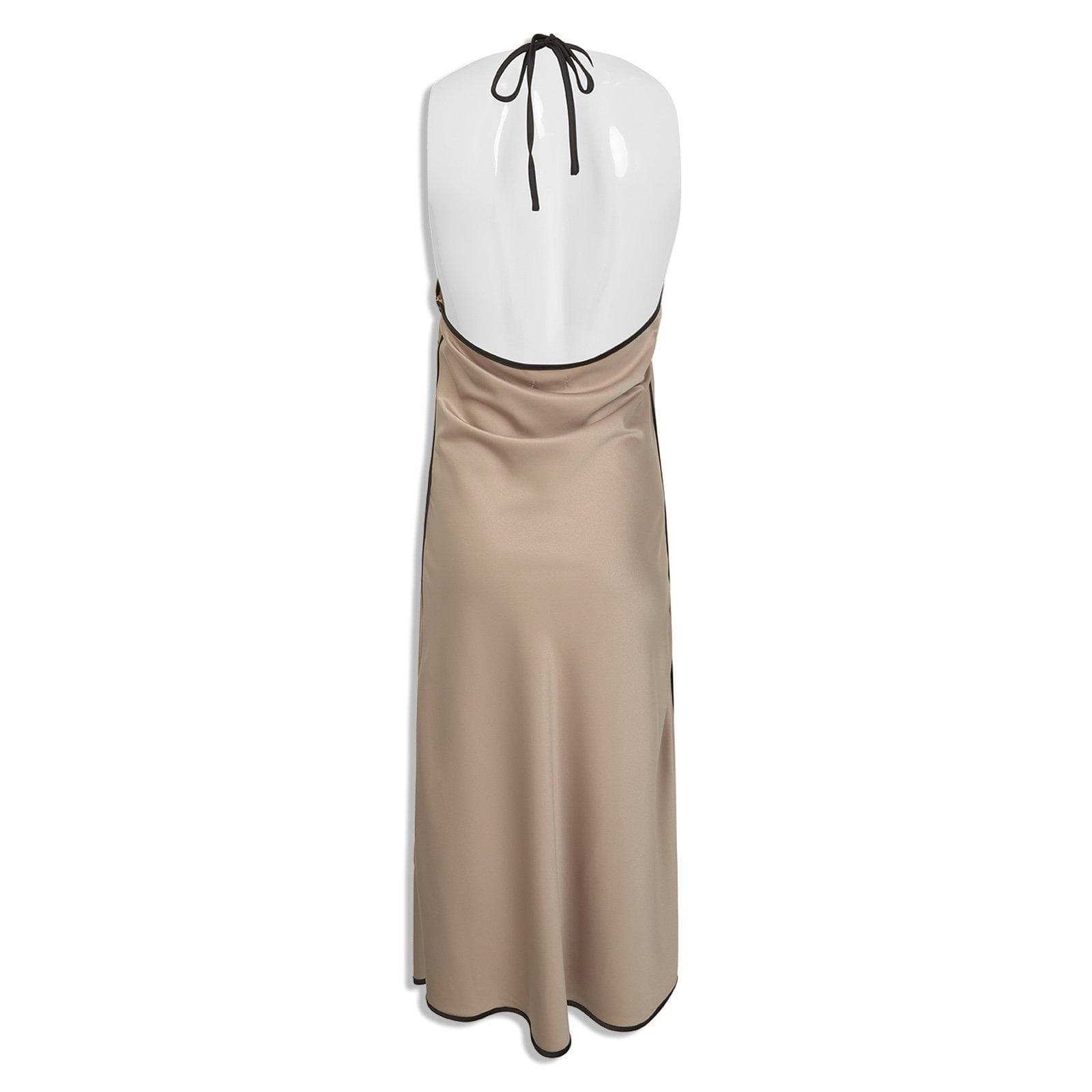 Mocha Satin Halter Dress, view 2