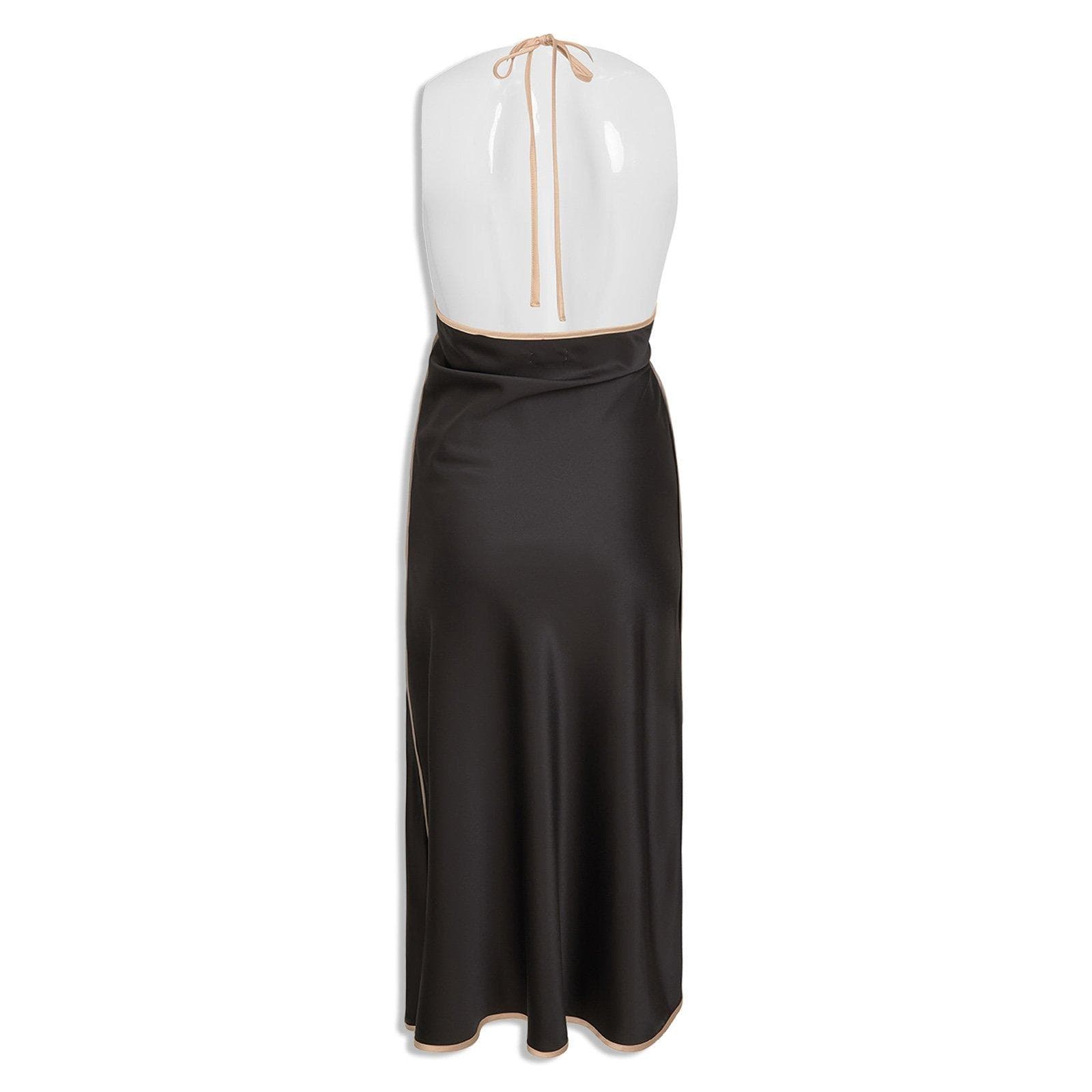 Black Satin Halter Dress, view 2