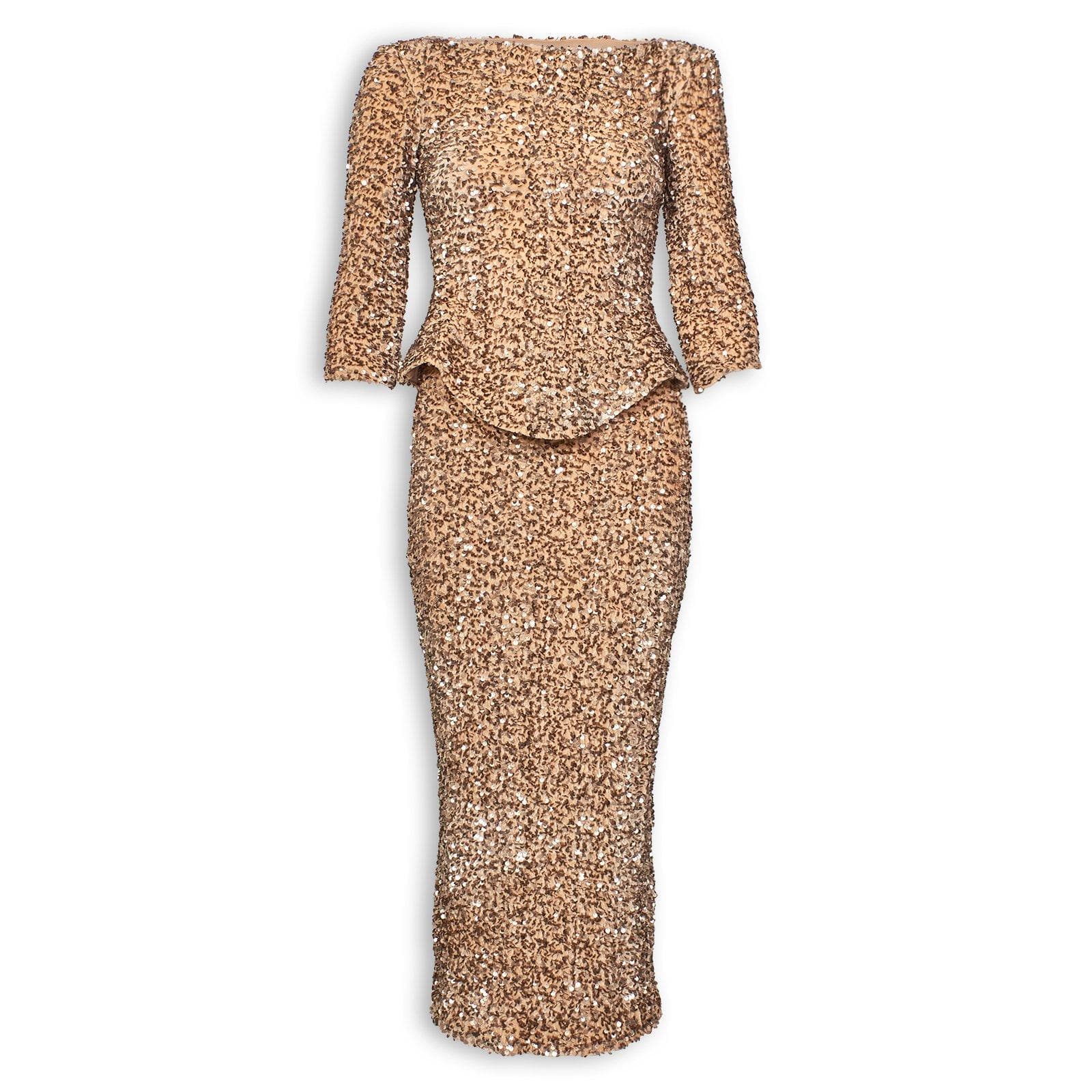 Gold Velvet Sequins Skirt Set