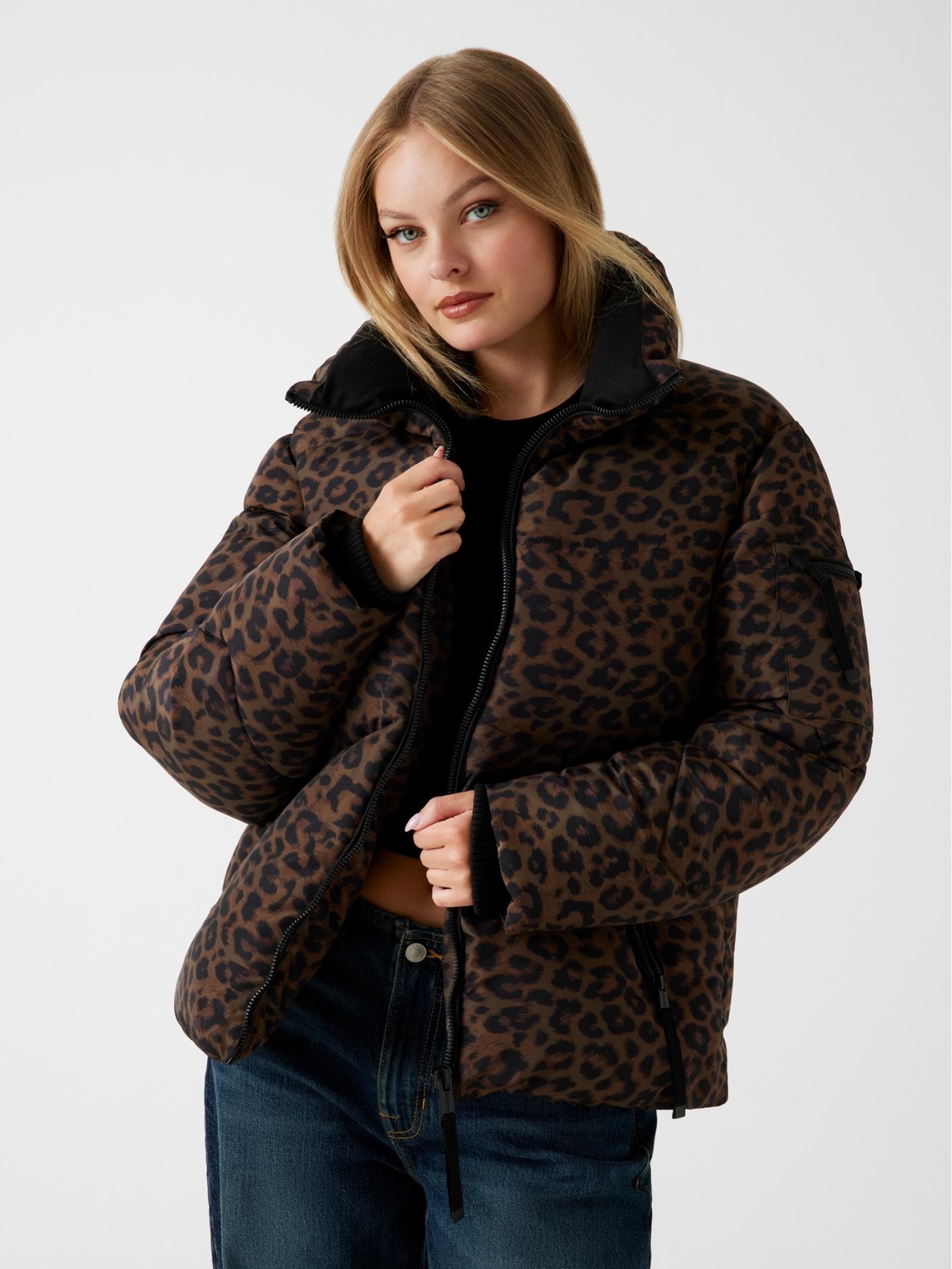 Animal-print puffer jacket, view 2