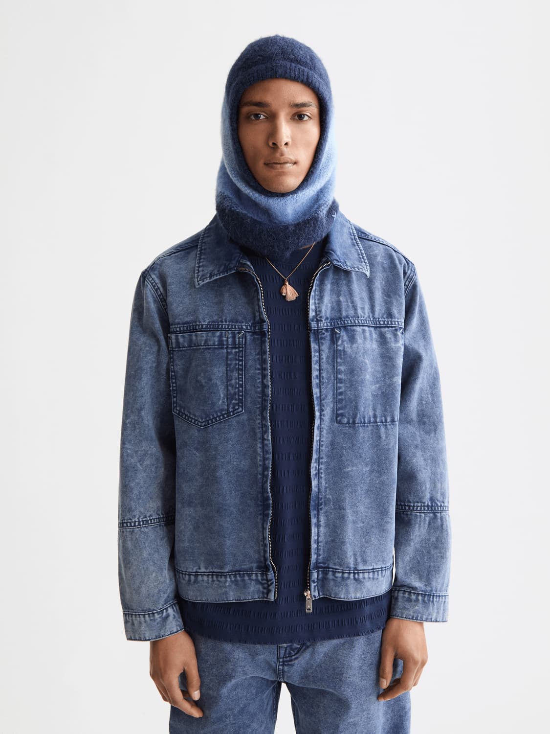 Workwear Bomber Jacket In Denim Washed Canvas, view 2