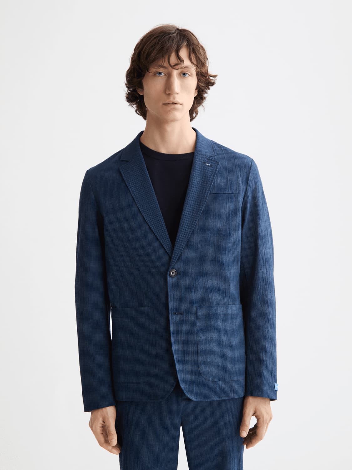 Regular-Fit Unconstructed Cotton-Blend Seersucker Blazer, view 2