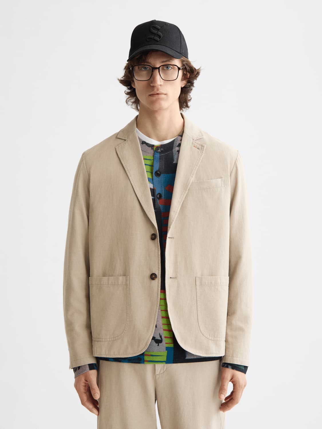Relaxed-Fit Cotton Linen Twill 2-Button Blazer, view 2