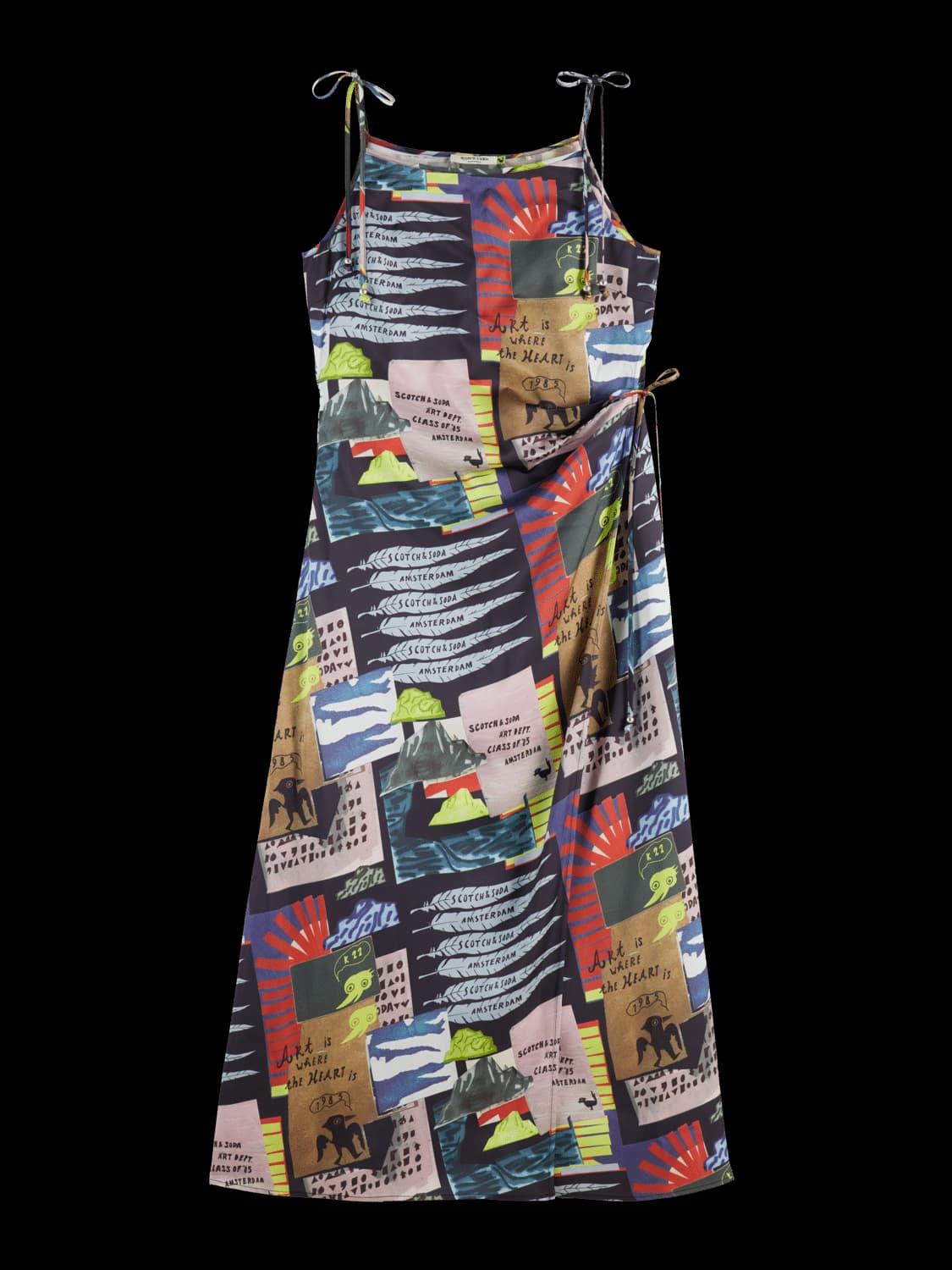 Midi Slip Dress With Tied Straps And Draped Waist