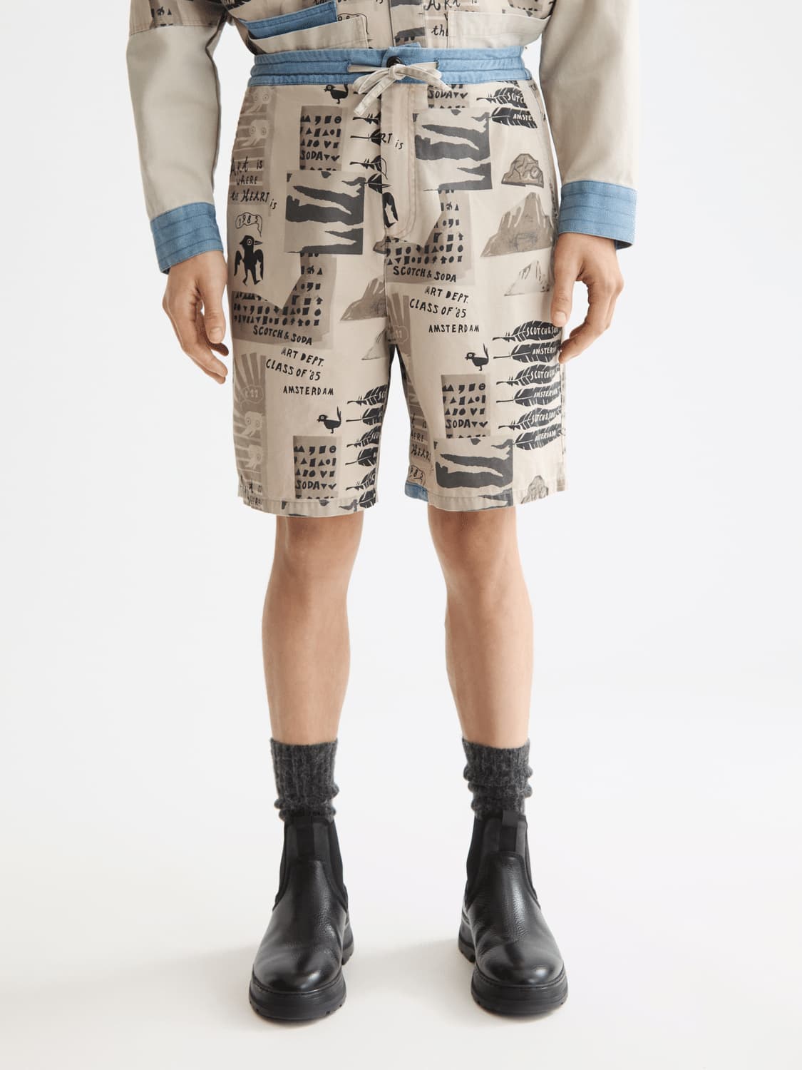 Loose-Fit Printed Washed Bermuda Shorts, view 2