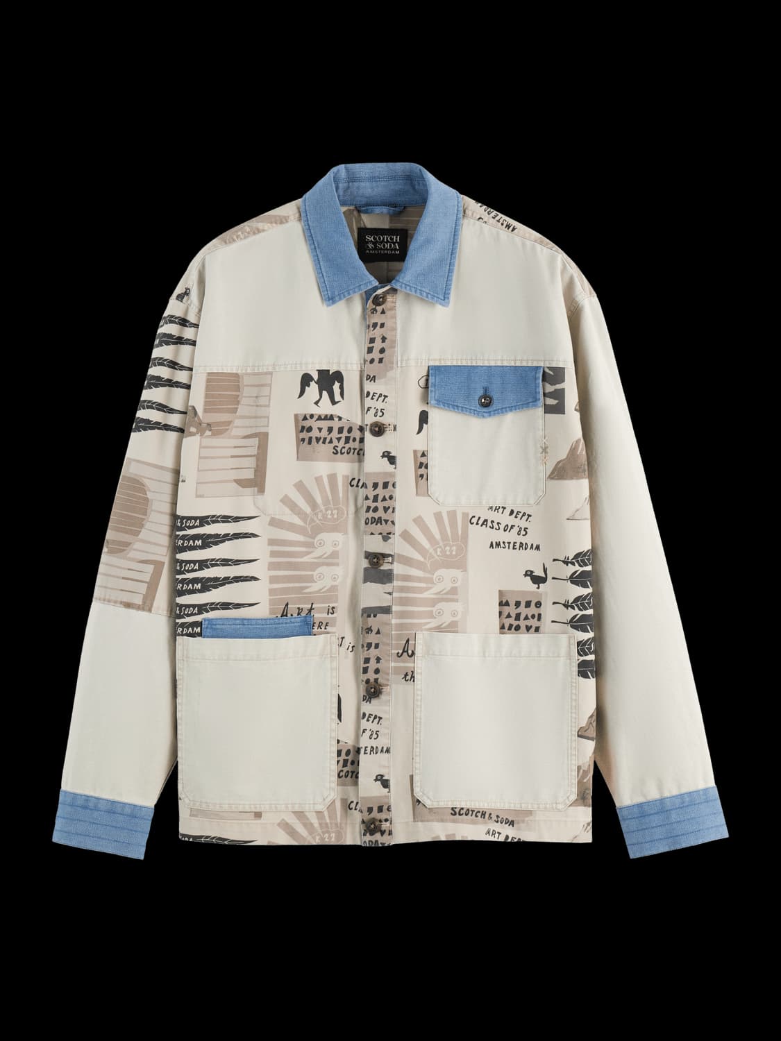 Printed & Washed Colour Block Worker Jacket