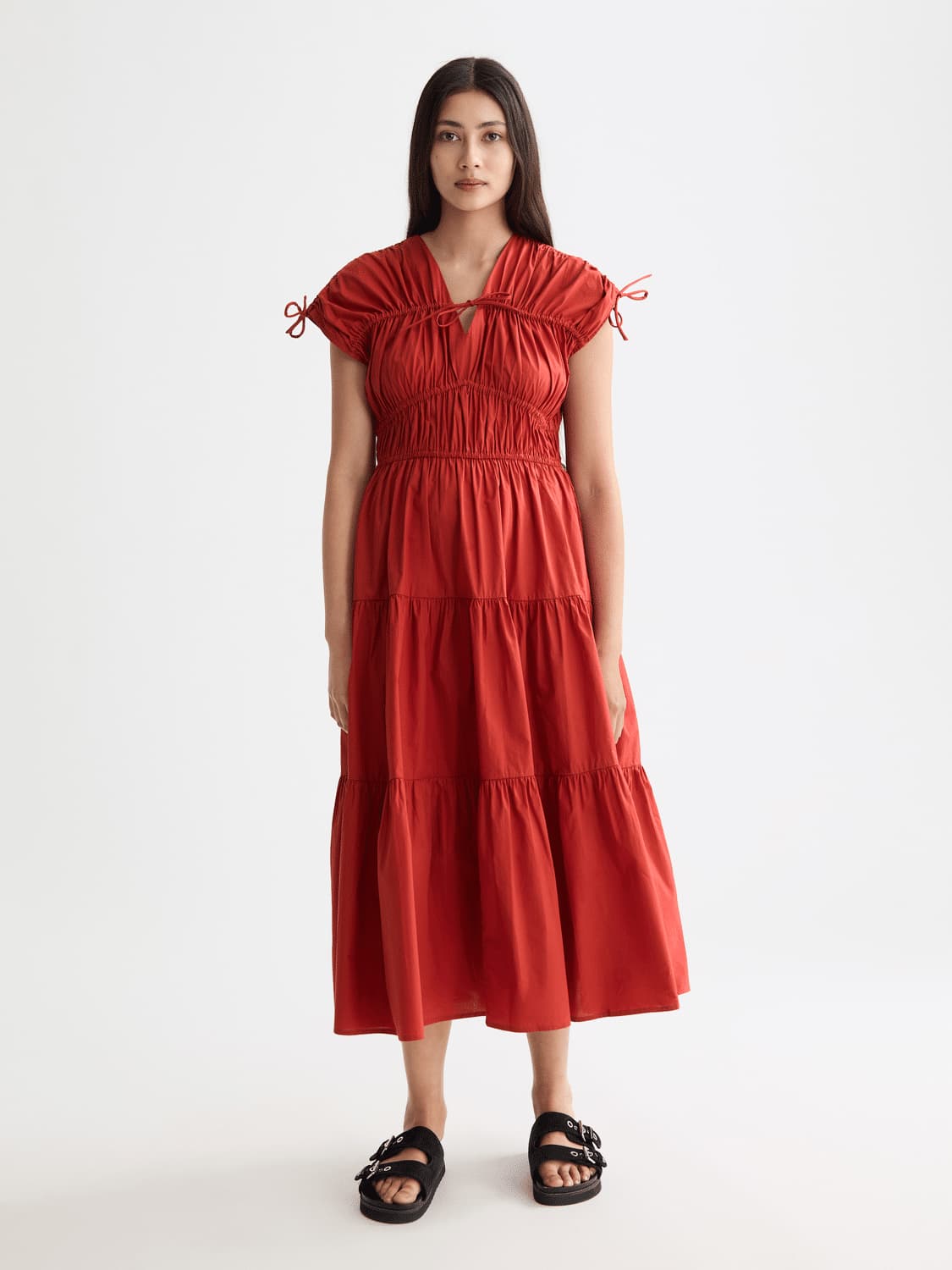 Gathered Midi Dress With Tied Details, view 2