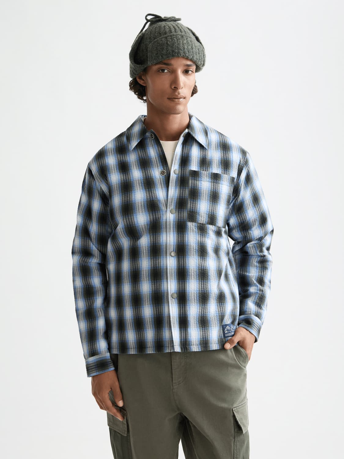 Seersucker Check Padded Overshirt, view 2