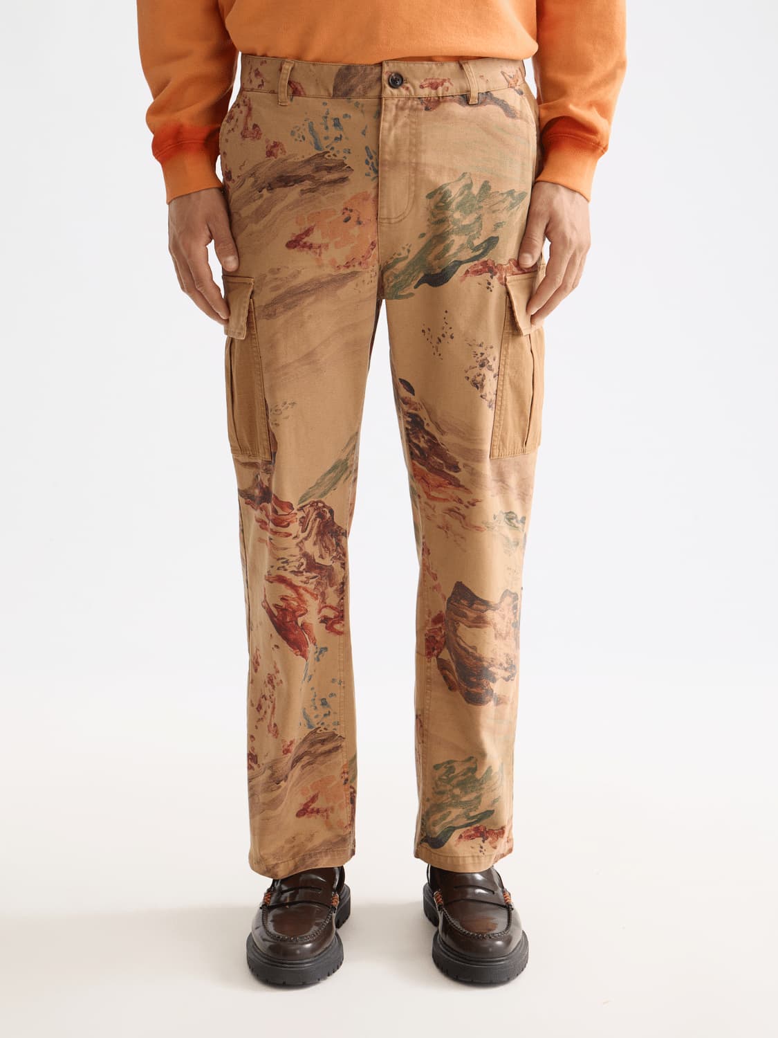 Harper-Printed Garment-Dyed Cotton Blend Loose Tapered Cargo, view 2