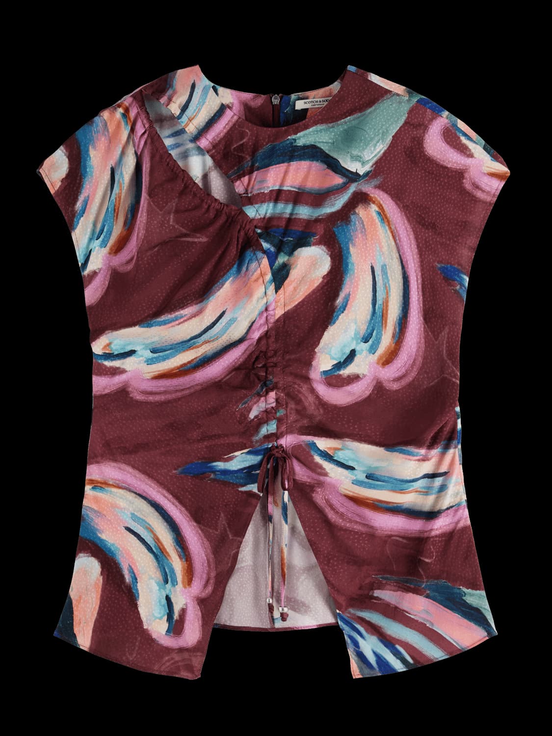Draw String Keyhole Short Sleeve Top