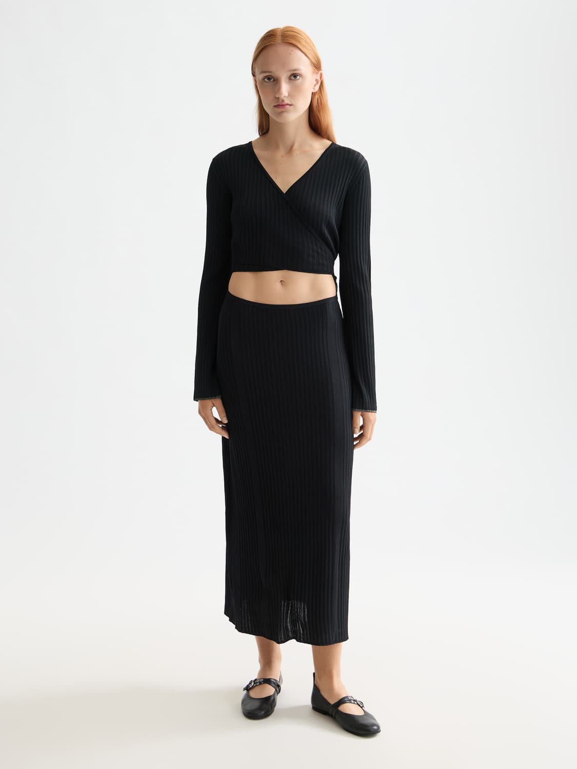 Skinny Rib Knitted Wrap Dress, view 2