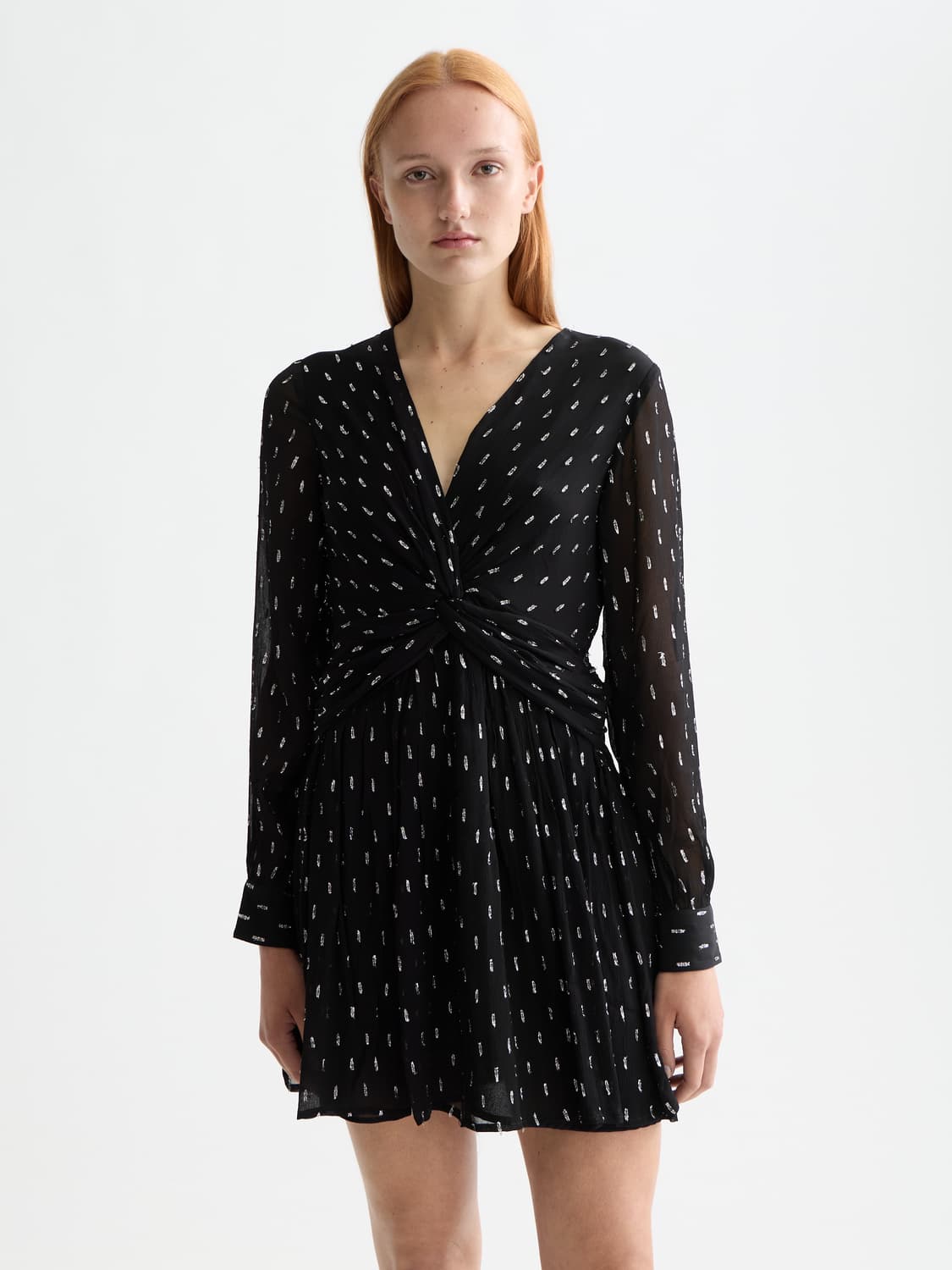 Long Sleeve Mini Dress With Draped Front, view 2