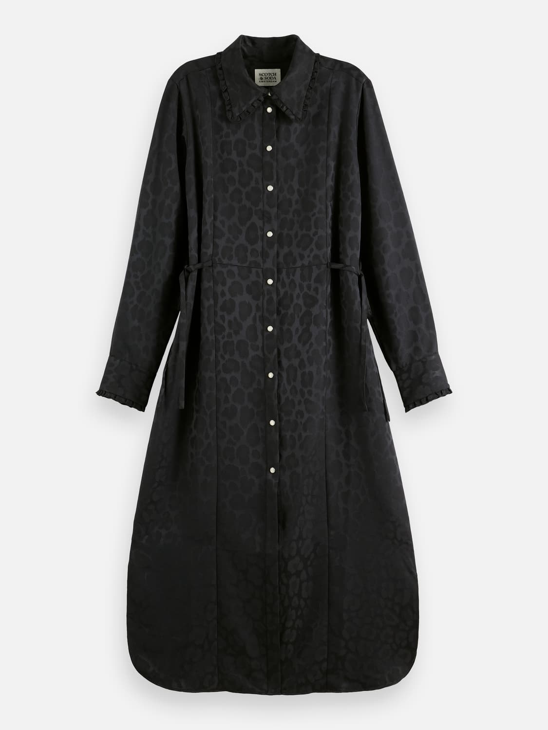 Midi Shirt Dress With Tied Waist And Ruffles