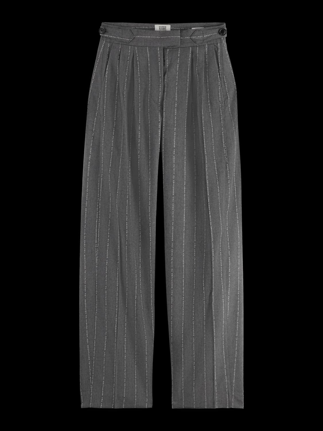 Quinn Pinstripe Mid-Rise Pleat Front Wide Leg Pant